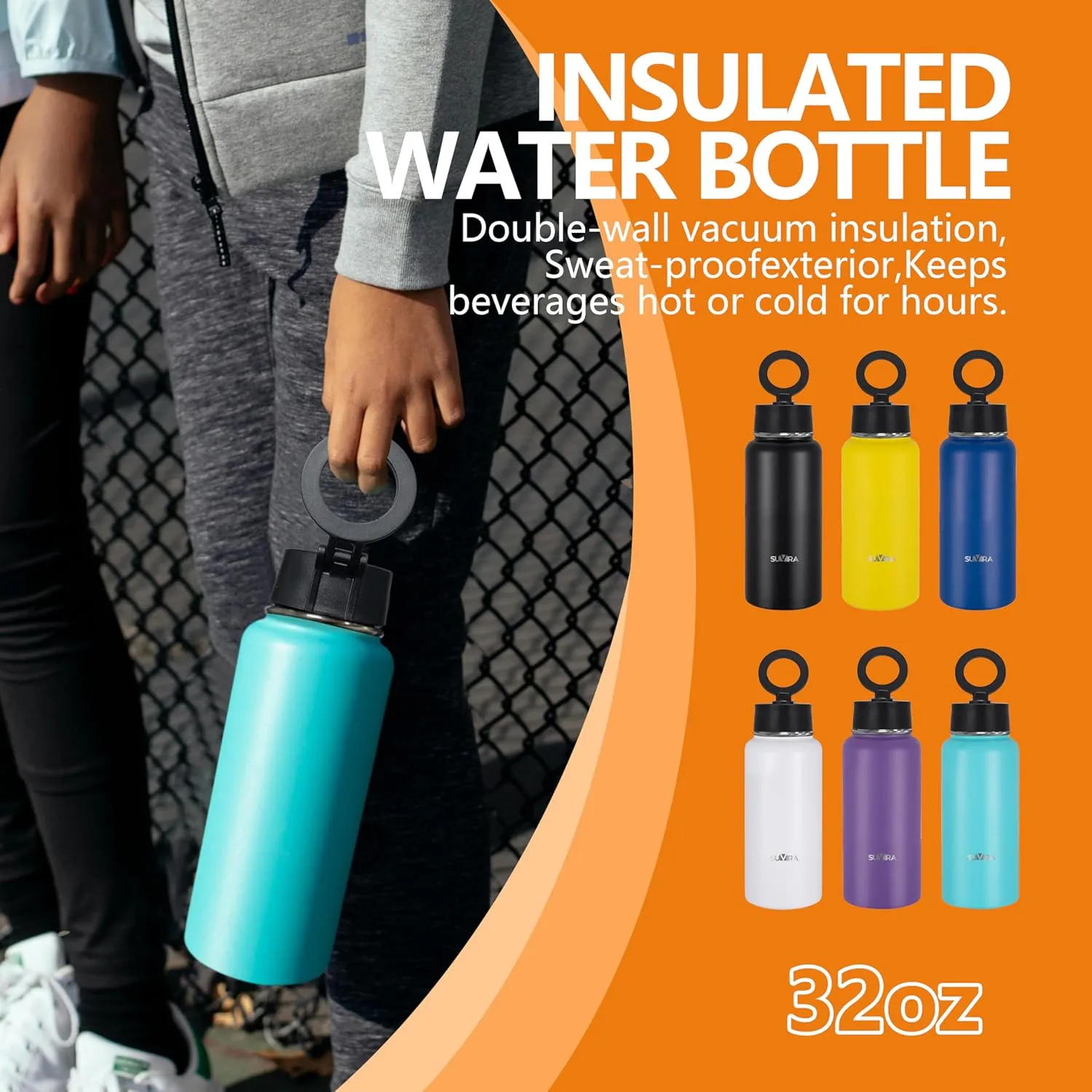 Explore The Ultimate in Hydration:Magnetic lid/Water Bottle with 2Lids Pack/Leak Proof/Double Wall Stainless Steel Insulation withTripod,Phone Holder Sport,Gym and Travel