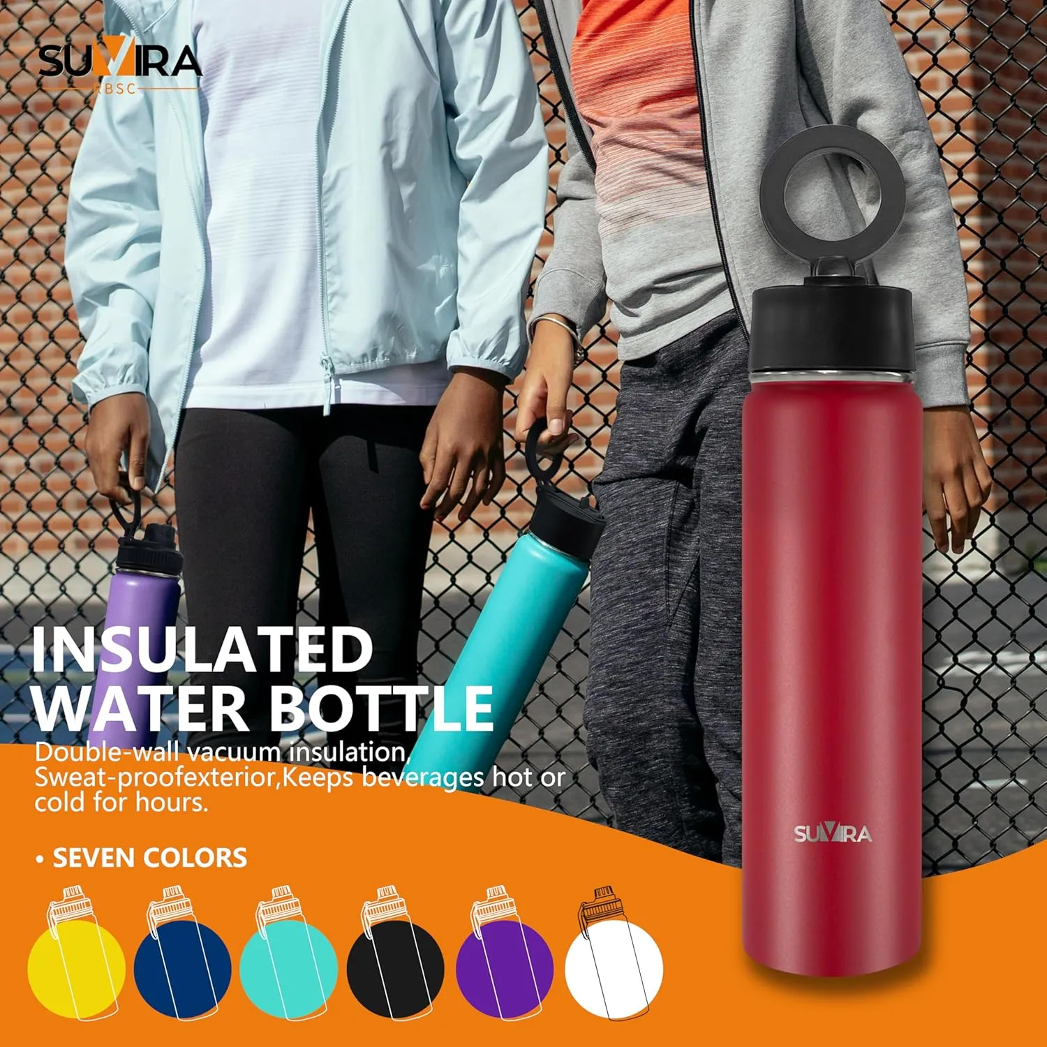 Explore The Ultimate in Hydration:Magnetic lid/Water Bottle with 2Lids Pack/Leak Proof/Double Wall Stainless Steel Insulation withTripod,Phone Holder Sport,Gym and Travel