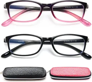 EYEURL 2 Pack Reading Glasses Blue Light Blocking Readers for Women-TR90 Lightweight Computer Reading Glasses Stylish Rectangular Frames Eyeglasses 2.5