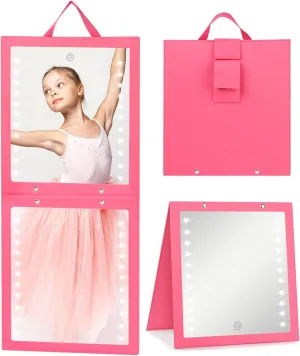 Fabuday Lighted Hanging Mirror for Dance Backstage - Rechargeable Folding LED Full Length Mirror with Lights for Dancers, Portable Foldable Travel Body Mirror, Brightness Adjustable, Berry