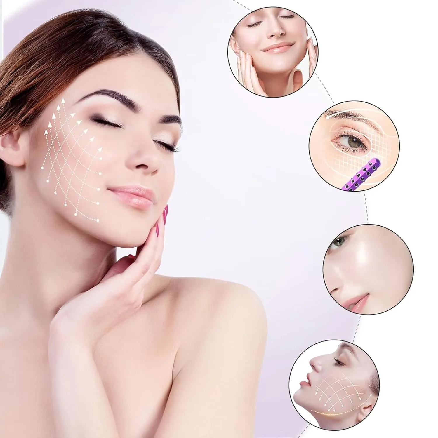 Facelift Pro Beauty Roller, Elarique Face Roller, Beauty Roller, Facial Massage Tool,Germanium Stone Face Roller for up Lifting and Skin Care (silver)