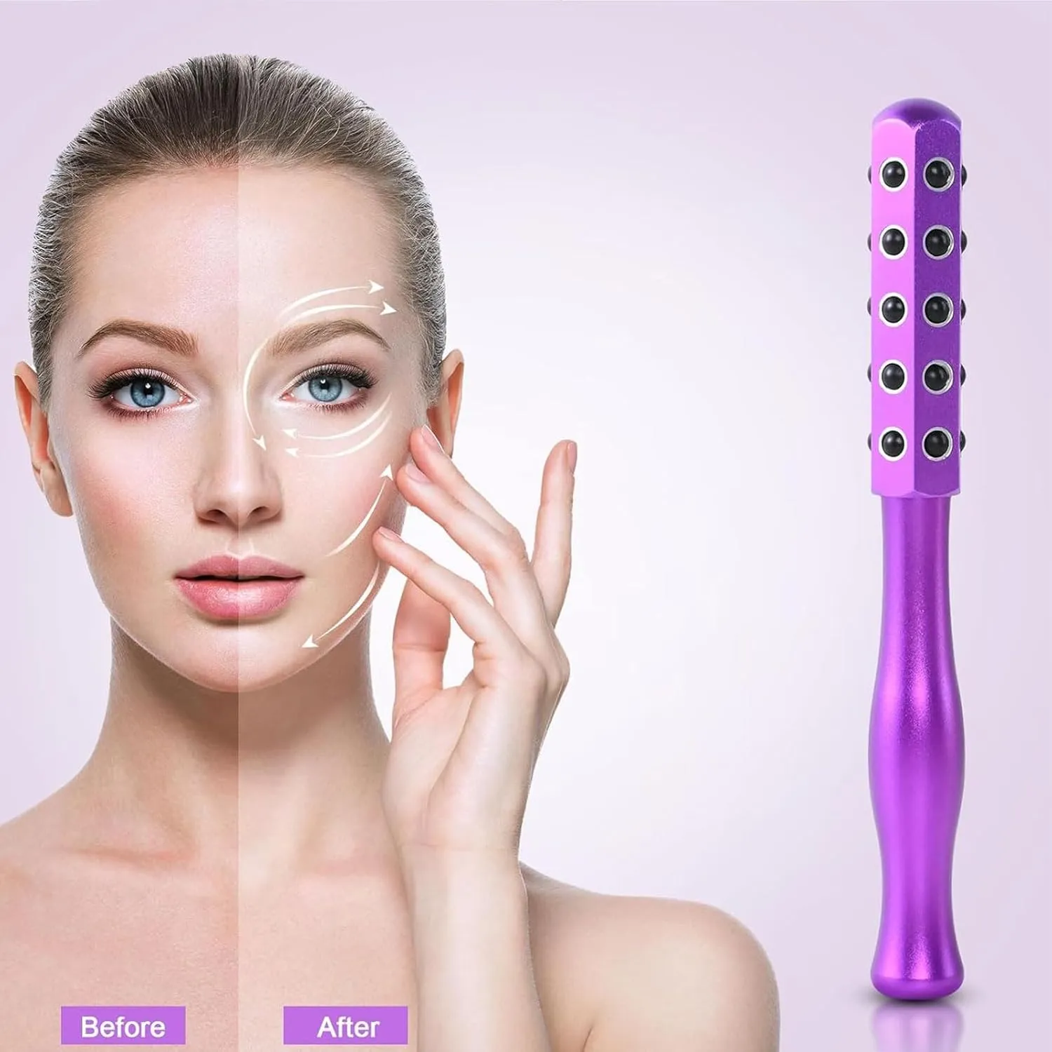 Facelift Pro Beauty Roller, Elarique Face Roller, Beauty Roller, Facial Massage Tool,Germanium Stone Face Roller for up Lifting and Skin Care (silver)