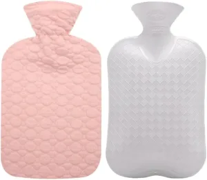 Fashy Hot Water Bottle with Quilted Cotton Pink Cover (2L, 67oz)