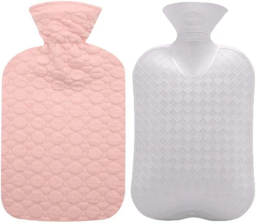 Fashy Hot Water Bottle with Quilted Cotton Pink Cover (2L, 67oz)