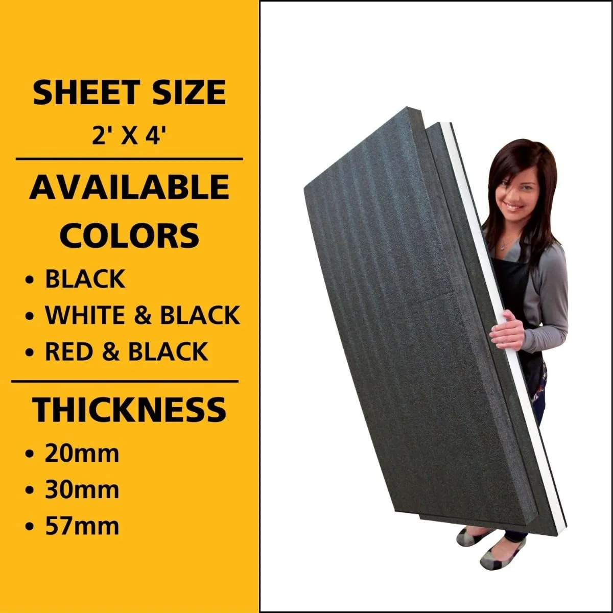 FastCap Kaizen Foam Sheet for Tool Organizers and Storage - Perfect for Professional Contractors and Technicians - 57mm Thickness, 2' x 4' Sheet Size, Black & Red