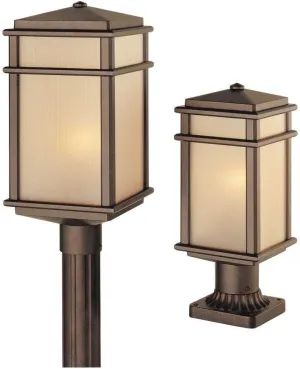 Feiss OL3407CB-LED Mission Lodge LED Outdoor Post Lantern, 1-Light, 14watts, Bronze (7"W by 16"H)
