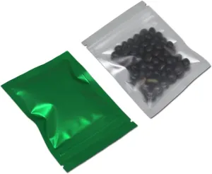 FERENLI 100 Pcs Mylar Zipper Lock Food Storage Bag Matte Aluminum Foil Airtight Bag with Front Window Plastic Packaging Pouch for Zip Flat Heat Seal Lock (8.5x13cm (3.3x5.1 inch), Green)
