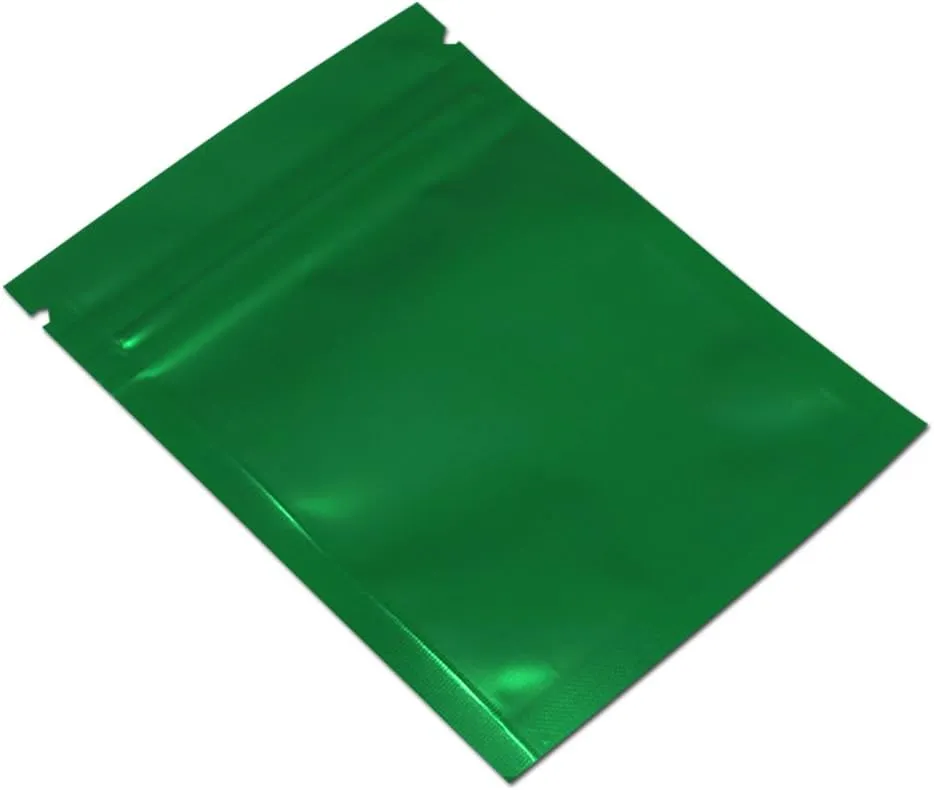 FERENLI 100 Pcs Mylar Zipper Lock Food Storage Bag Matte Aluminum Foil Airtight Bag with Front Window Plastic Packaging Pouch for Zip Flat Heat Seal Lock (8.5x13cm (3.3x5.1 inch), Green)