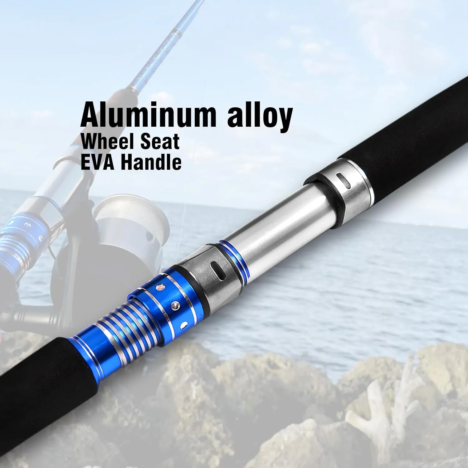 Fiblink 2-Piece Saltwater Spinning Fishing Rod Offshore Graphite Portable Fishing Rod (7 Feet)