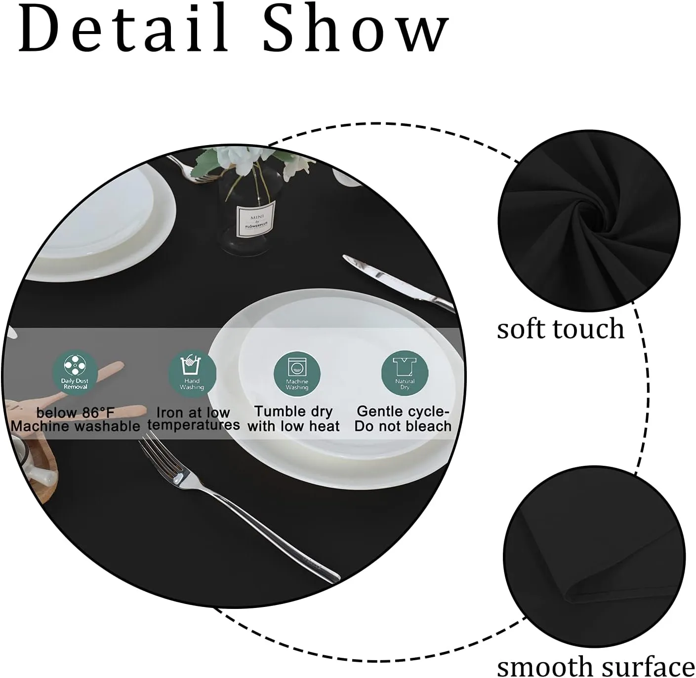 Fitable Rectangle Tablecloth 90x156 inch Tablecloth Stain and Wrinkle Resistant Washable Polyester Table Cloth, Decorative Fabric Table Cover for Dining Table, Buffet Parties and Camping Black