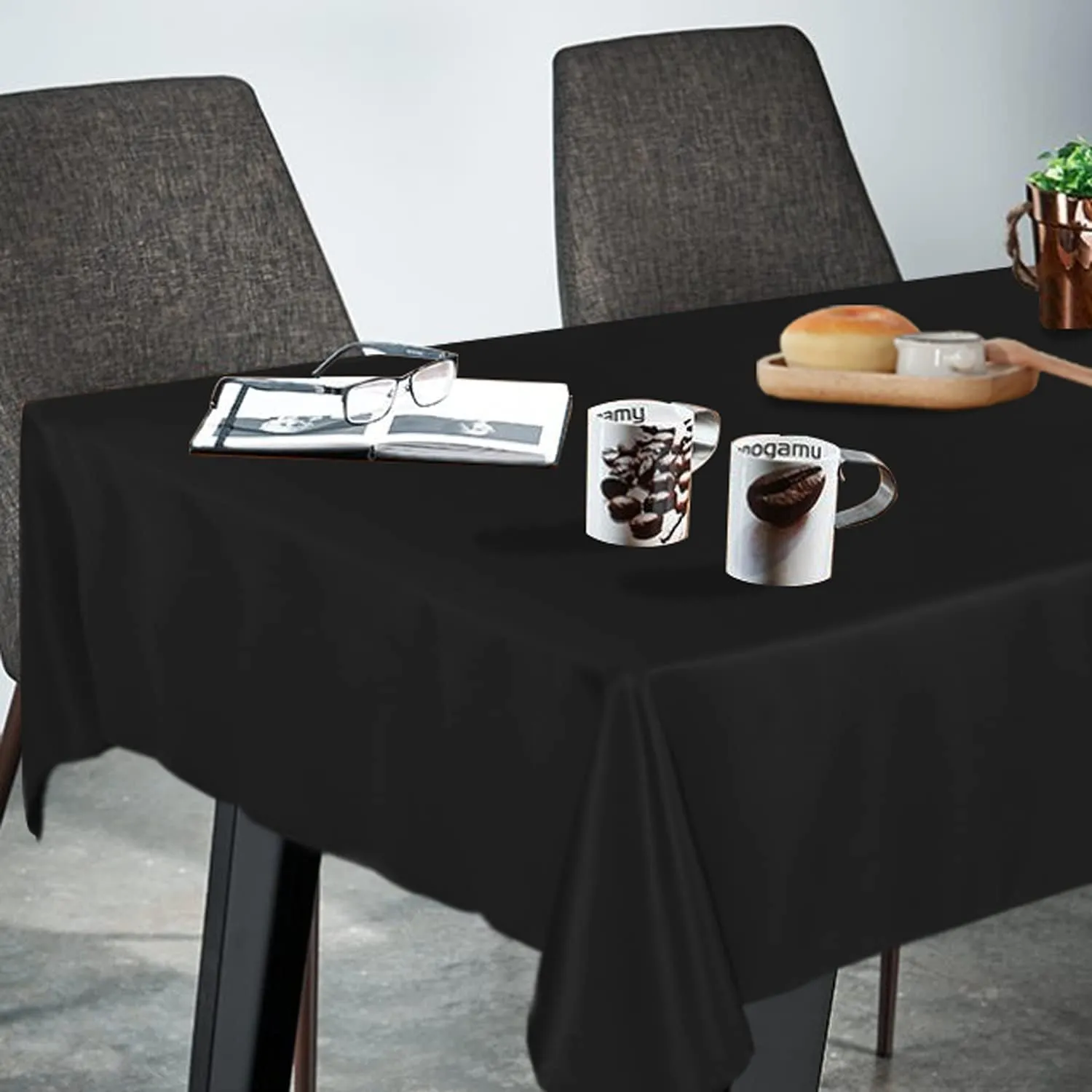 Fitable Rectangle Tablecloth 90x156 inch Tablecloth Stain and Wrinkle Resistant Washable Polyester Table Cloth, Decorative Fabric Table Cover for Dining Table, Buffet Parties and Camping Black