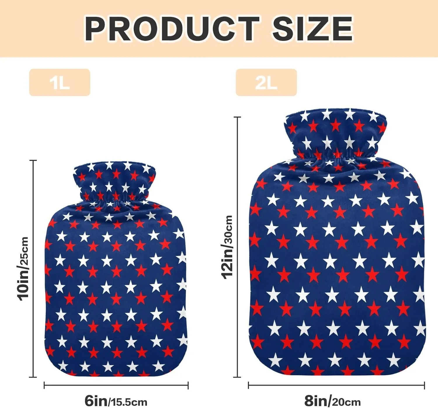 Flag Stars Blue Hot Water Bottle with Cover, 1 Liters Hot Water Bag for Menstrual Cramps, Neck and Shoulder Pain Relief, Hot and Cold Compress