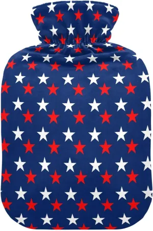 Flag Stars Blue Hot Water Bottle with Cover, 1 Liters Hot Water Bag for Menstrual Cramps, Neck and Shoulder Pain Relief, Hot and Cold Compress