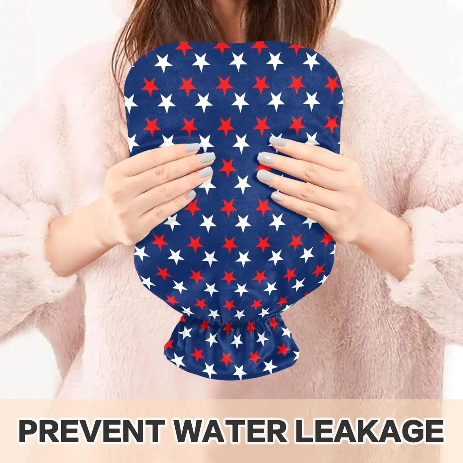 Flag Stars Blue Hot Water Bottle with Cover, 1 Liters Hot Water Bag for Menstrual Cramps, Neck and Shoulder Pain Relief, Hot and Cold Compress