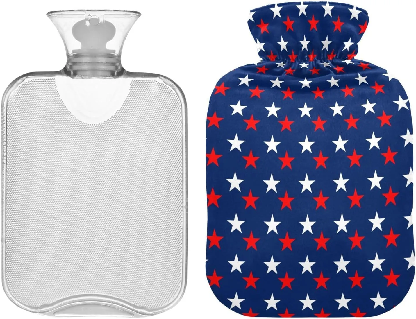 Flag Stars Blue Hot Water Bottle with Cover, 1 Liters Hot Water Bag for Menstrual Cramps, Neck and Shoulder Pain Relief, Hot and Cold Compress