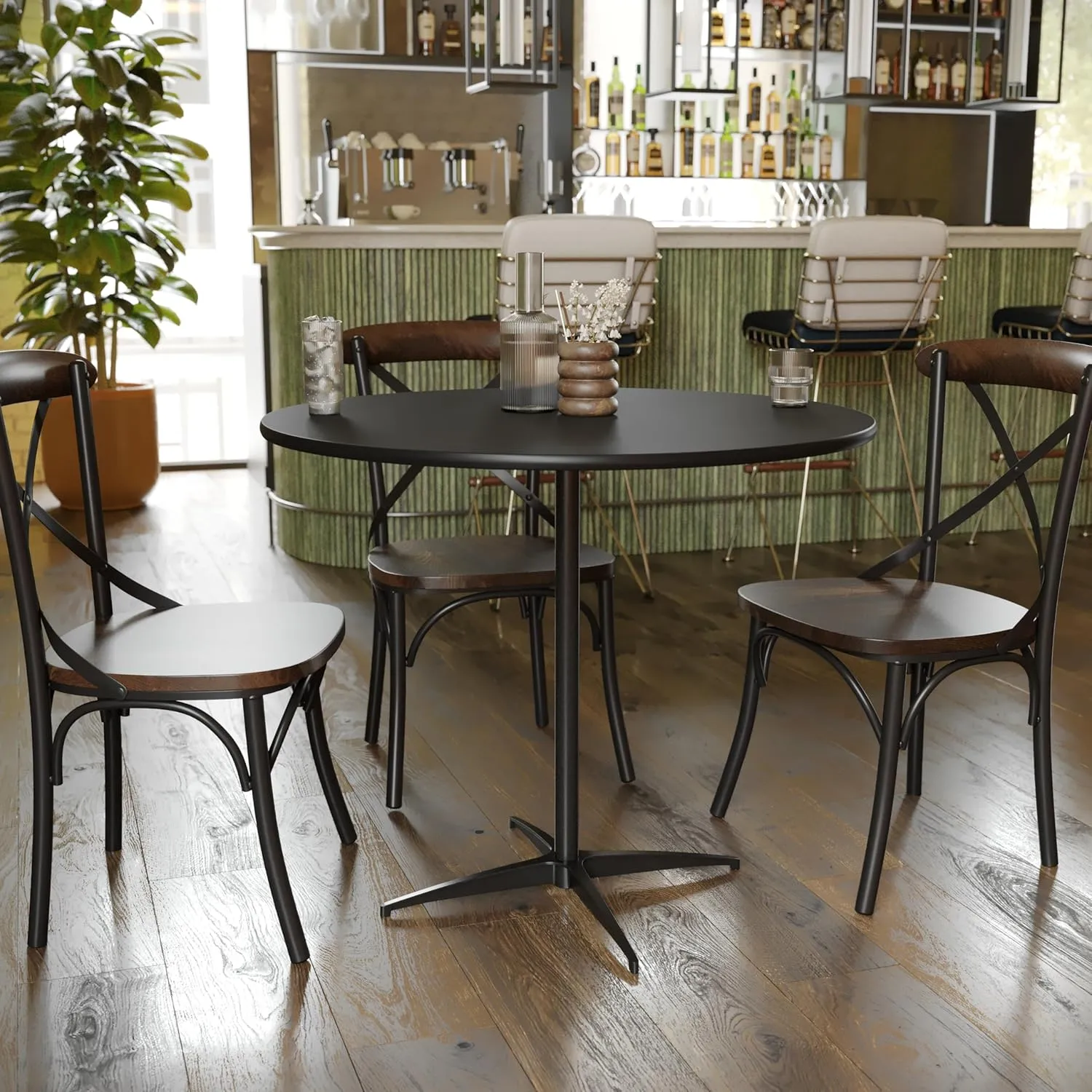 Flash Furniture Lars Black 36'' Round Wood Cocktail Table with 30'' and 42'' Columns