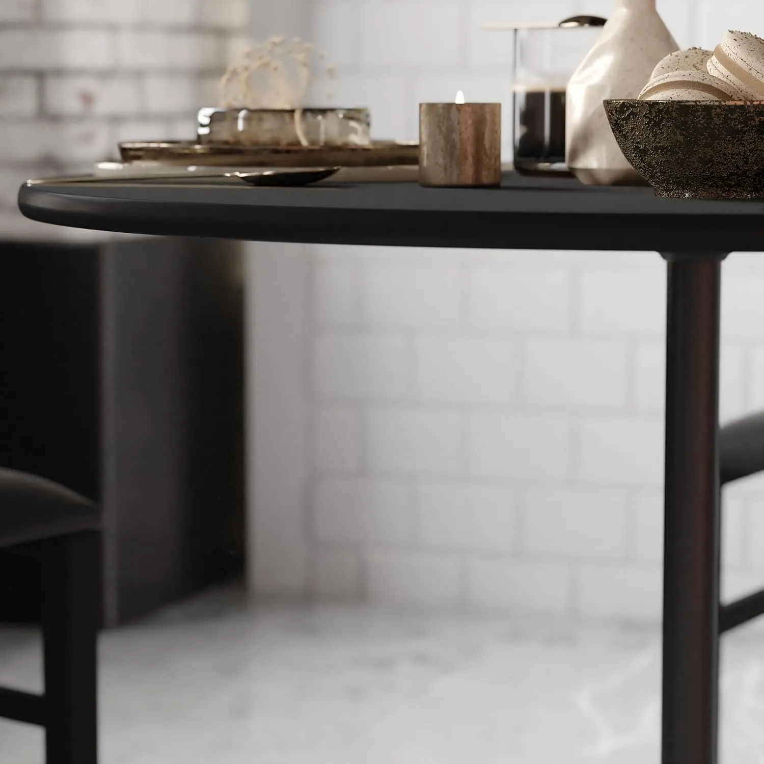 Flash Furniture Lars Black 36'' Round Wood Cocktail Table with 30'' and 42'' Columns