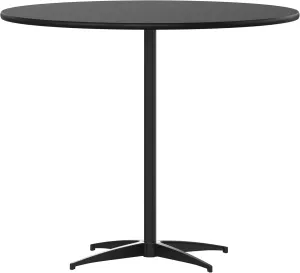 Flash Furniture Lars Black 36'' Round Wood Cocktail Table with 30'' and 42'' Columns