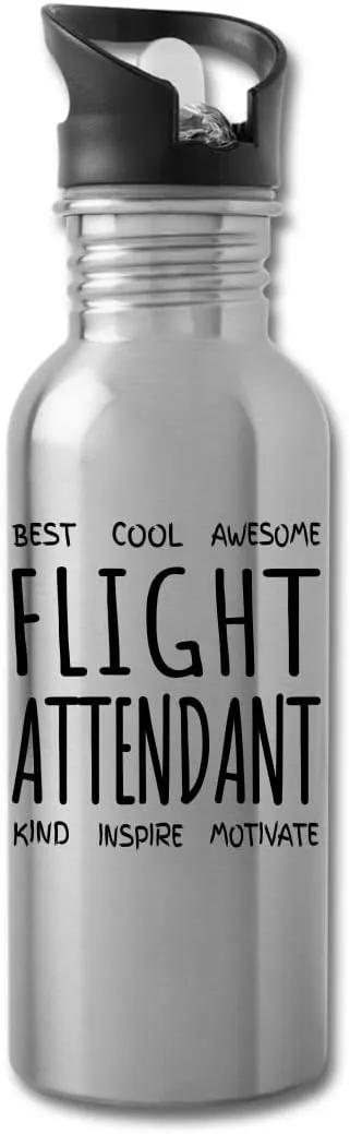 Flight Attendant Water Bottle Gifts Funny Appreciation Thank You For Men Women 20 fl oz Bottle Silver