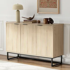 Fluted Storage Cabinet with 3 Doors, Modern Accent Sideboard Buffet Cabinets with Adjustable Shelves, Wooden Credenza Console Table for Living Dining Room, Light Oak