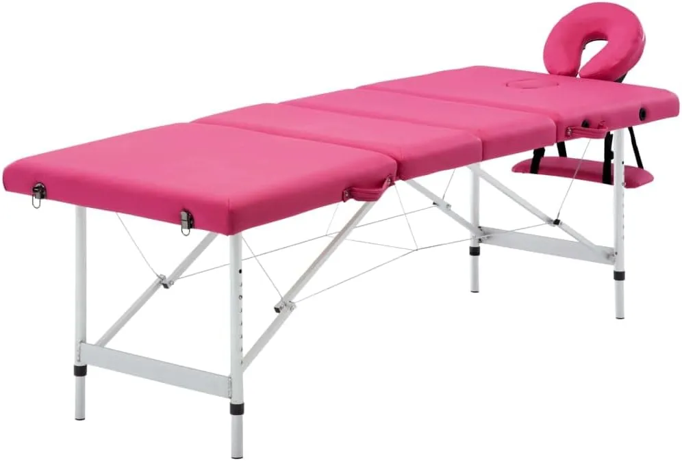 Foldable Massage Table 4 Zones with Adjustable Height, Aluminum Frame, Comfortable Foam Cushion, Pink