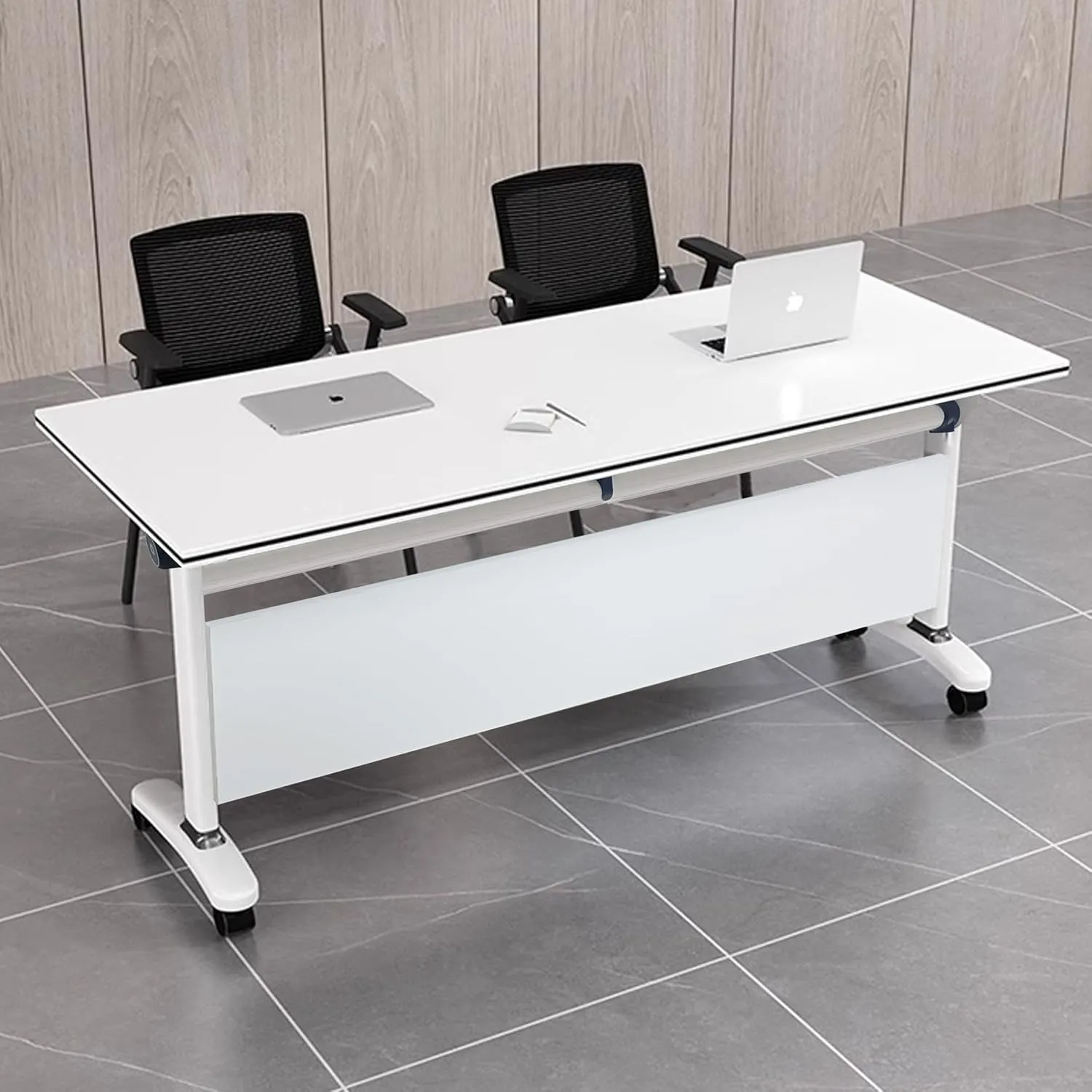 Folding Conference Table with Flip Top, Mobile Rectangular Training Tables with Casters, with Strong Metal Frame, Suitable for Meeting Rooms, classrooms and Training Rooms