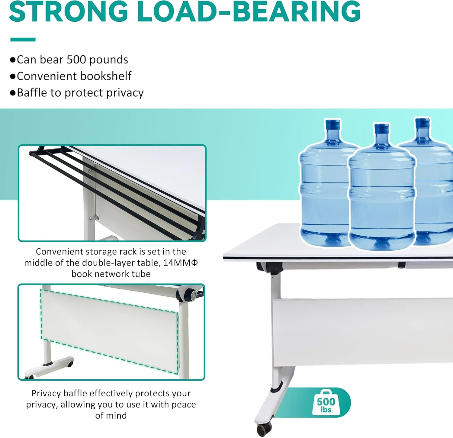 Folding Conference Table with Flip Top, Mobile Rectangular Training Tables with Casters, with Strong Metal Frame, Suitable for Meeting Rooms, classrooms and Training Rooms