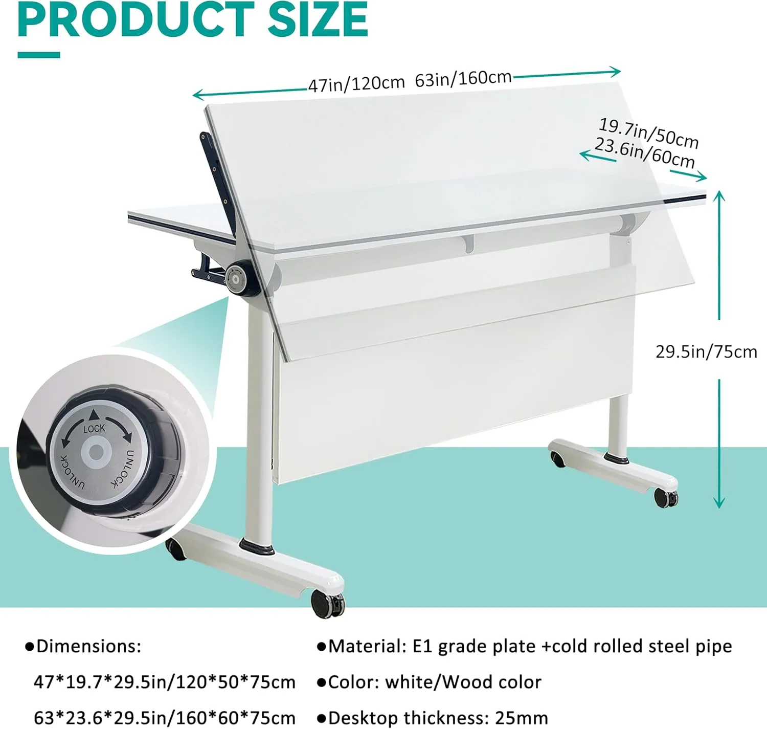 Folding Conference Table with Flip Top, Mobile Rectangular Training Tables with Casters, with Strong Metal Frame, Suitable for Meeting Rooms, classrooms and Training Rooms
