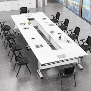 Folding Conference Table with Flip Top, Mobile Rectangular Training Tables with Casters, with Strong Metal Frame, Suitable for Meeting Rooms, classrooms and Training Rooms