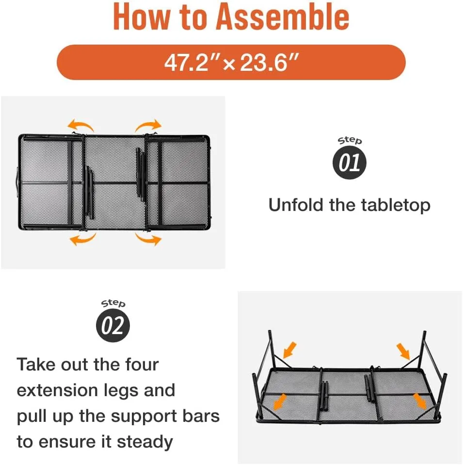 Folding Grill Table, 4 x 2 FT Lightweight Height Adjustable Aluminum Table with Mesh Desktop and Mesh Bag for Outdoor Camping Picnic BBQ (Silver, large (47" x 23"))