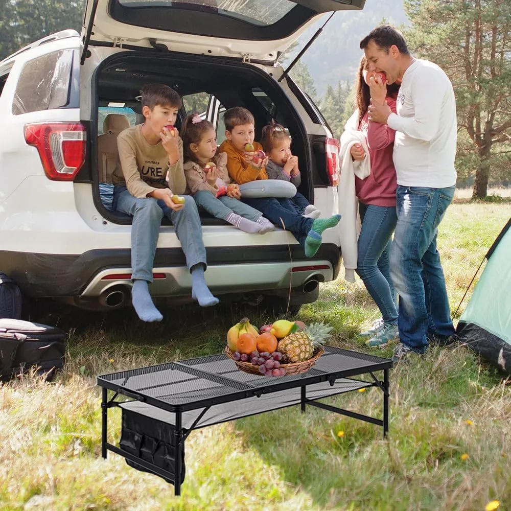Folding Grill Table, 4 x 2 FT Lightweight Height Adjustable Aluminum Table with Mesh Desktop and Mesh Bag for Outdoor Camping Picnic BBQ (Silver, large (47" x 23"))