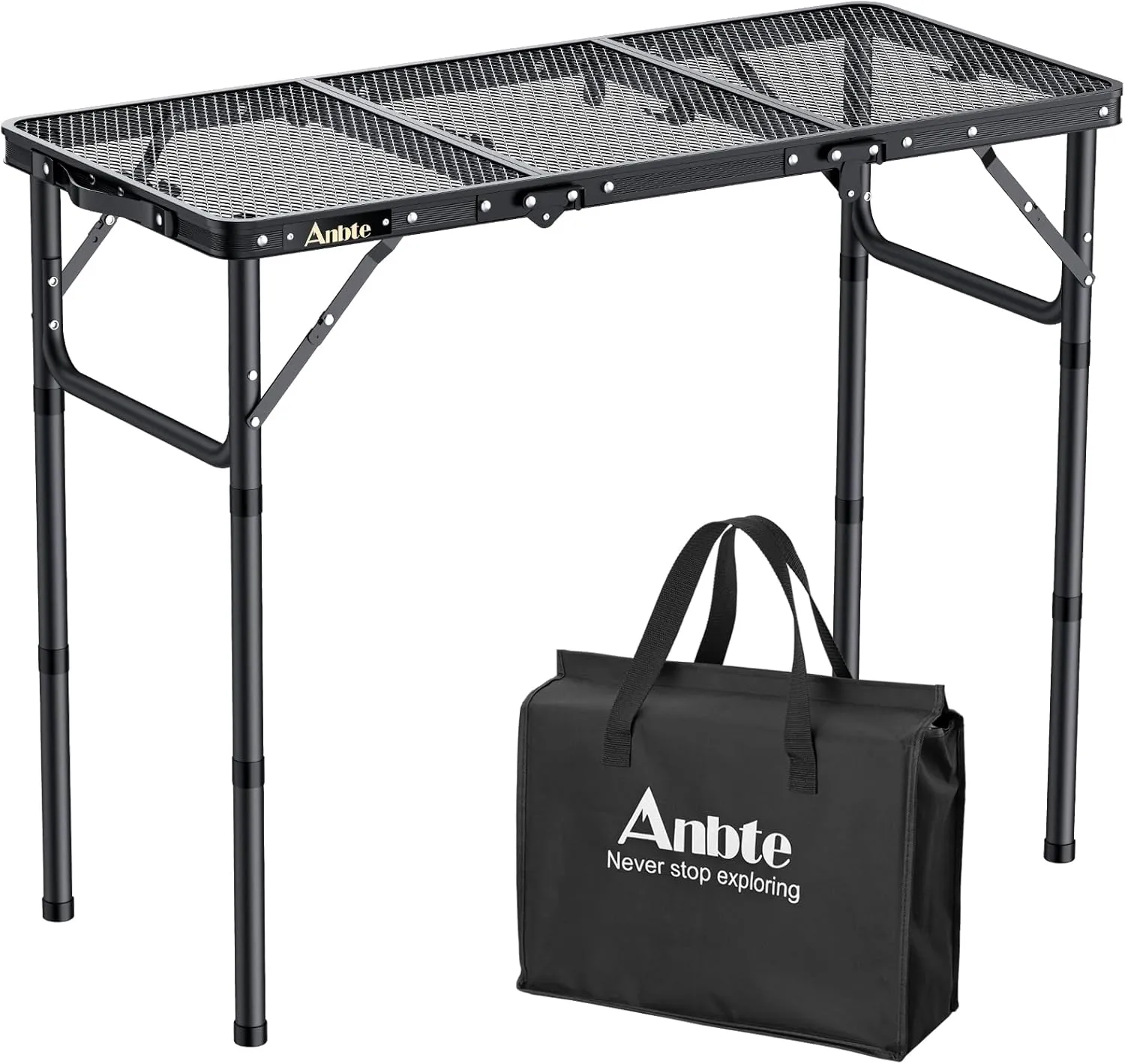 Folding Grill Table, Aluminum Camping Table Adjustable Height Max 27.5" Picnic Table Outdoor Table, Lightweight, Portable Handle for Travel Cooking BBQ Picnic, 35" x 16", Black
