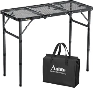 Folding Grill Table, Aluminum Camping Table Adjustable Height Max 27.5" Picnic Table Outdoor Table, Lightweight, Portable Handle for Travel Cooking BBQ Picnic, 35" x 16", Black