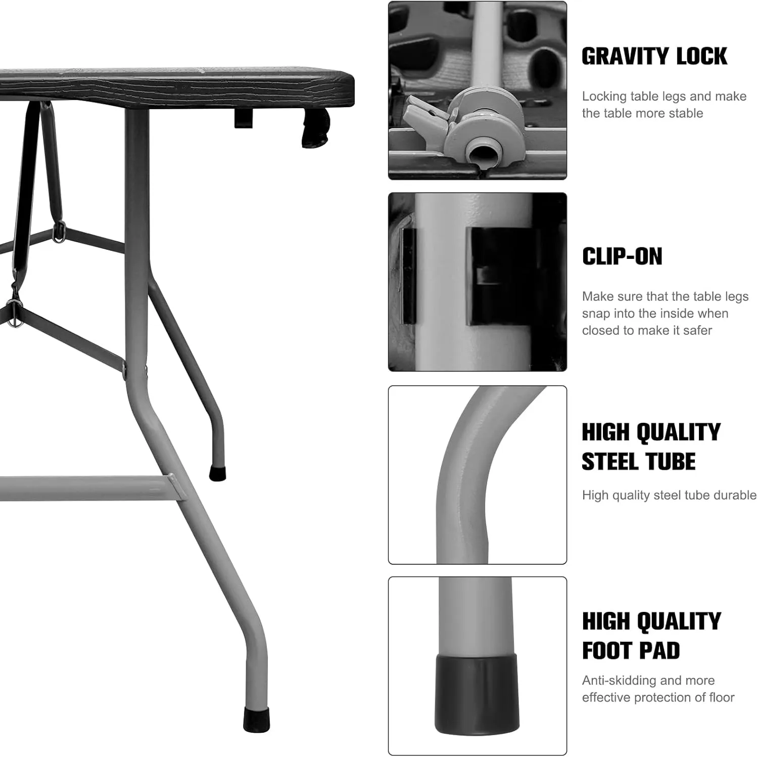 Folding Table 6ft Portable Heavy Duty Plastic Fold-in-Half 6 Foot Foldable Table Utility Dining Indoor Outdoor for Camping Picnic and Party, Black