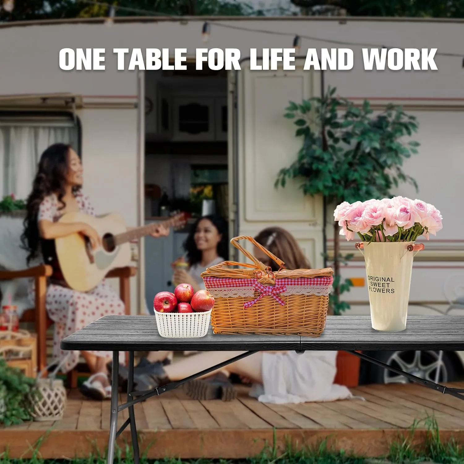 Folding Table 6ft Portable Heavy Duty Plastic Fold-in-Half 6 Foot Foldable Table Utility Dining Indoor Outdoor for Camping Picnic and Party, Black