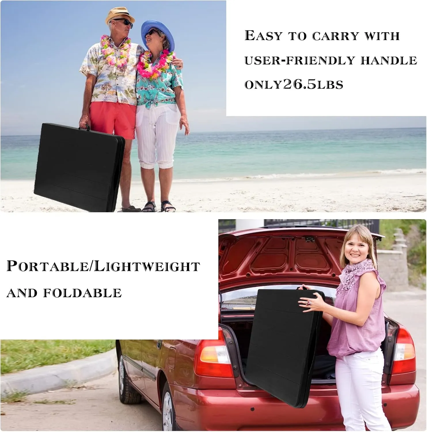 Folding Table 6ft Portable Heavy Duty Plastic Fold-in-Half 6 Foot Foldable Table Utility Dining Indoor Outdoor for Camping Picnic and Party, Black
