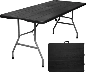 Folding Table 6ft Portable Heavy Duty Plastic Fold-in-Half 6 Foot Foldable Table Utility Dining Indoor Outdoor for Camping Picnic and Party, Black