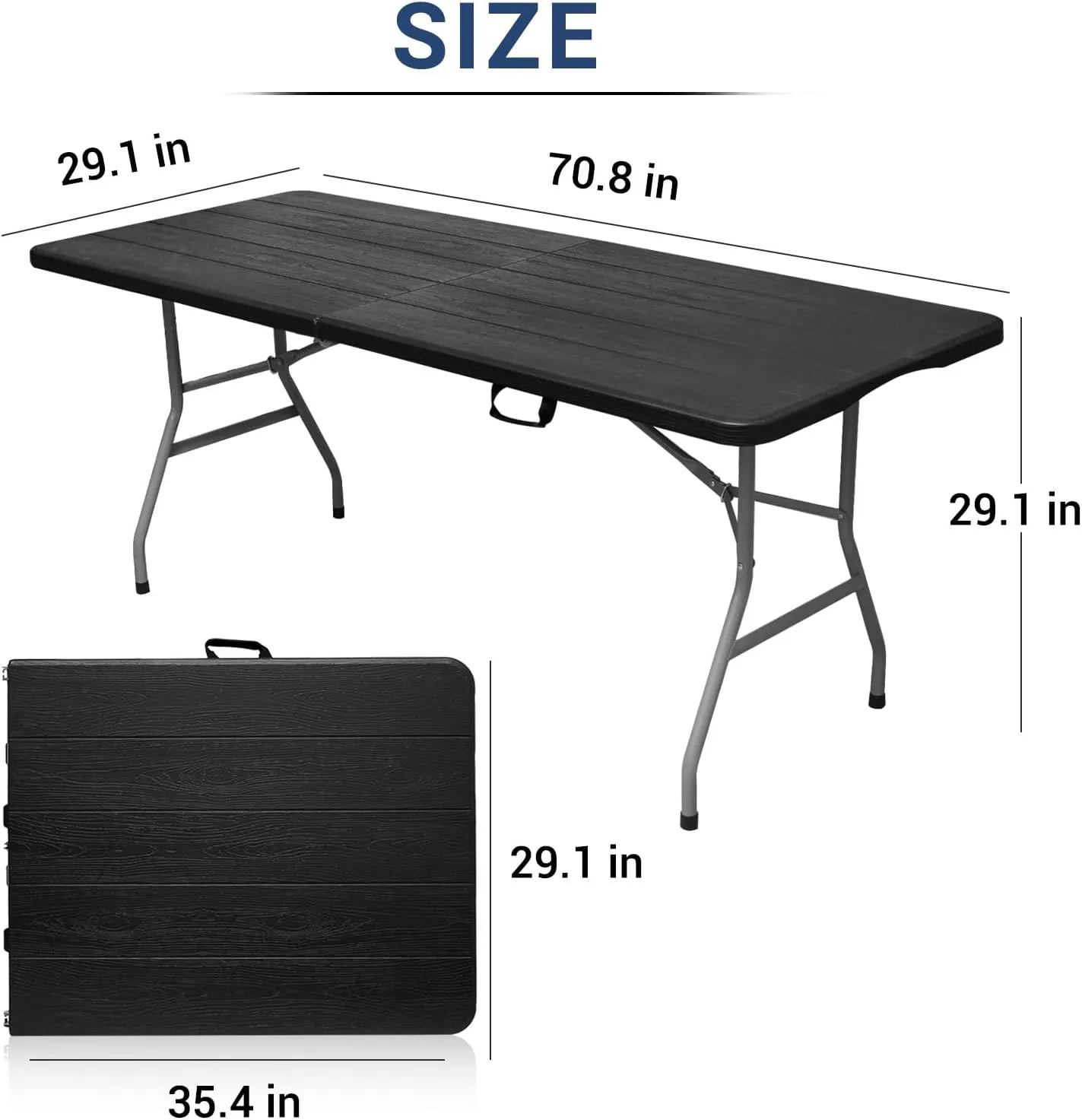 Folding Table 6ft Portable Heavy Duty Plastic Fold-in-Half 6 Foot Foldable Table Utility Dining Indoor Outdoor for Camping Picnic and Party, Black