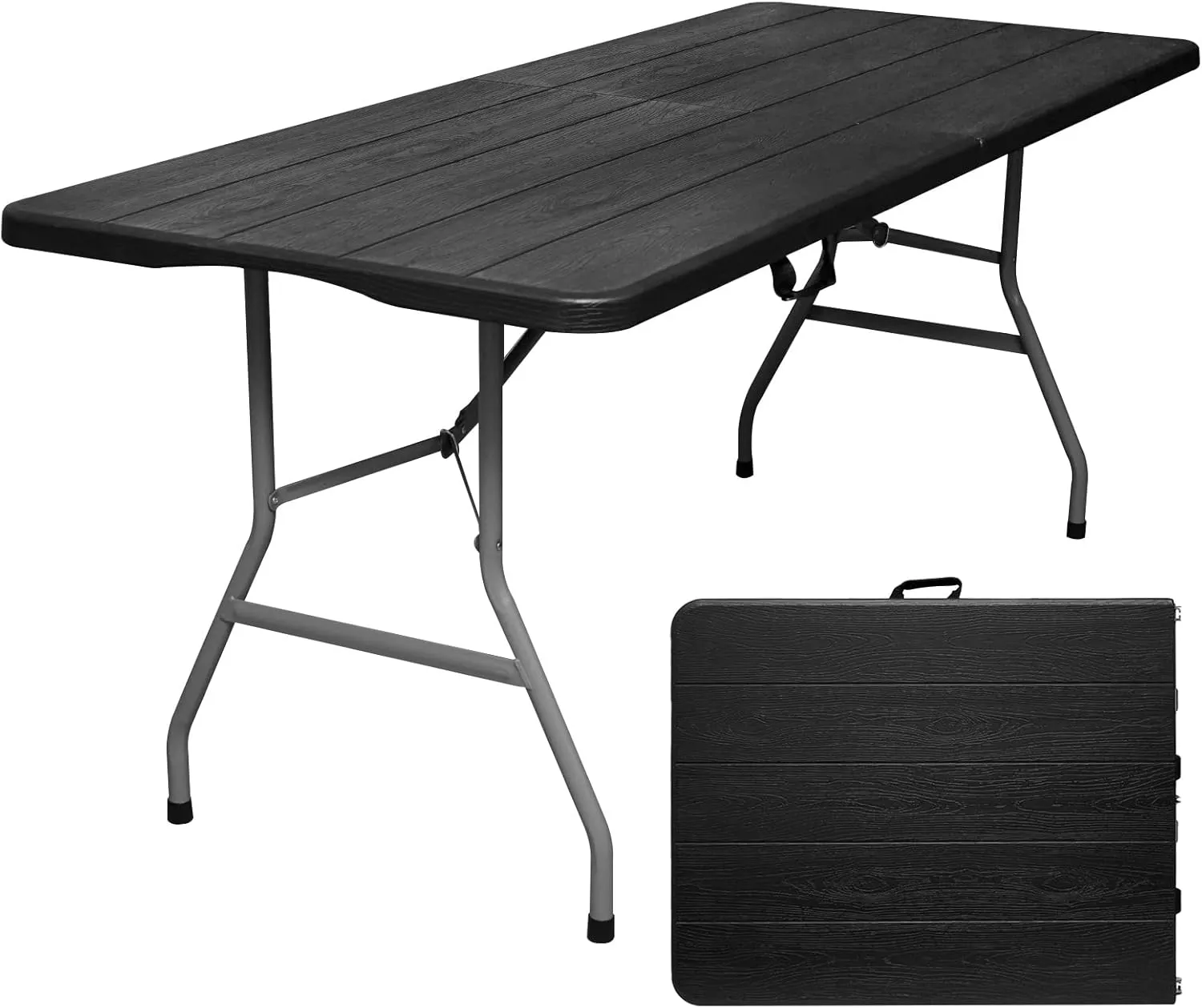 Folding Table 6ft Portable Heavy Duty Plastic Fold-in-Half 6 Foot Foldable Table Utility Dining Indoor Outdoor for Camping Picnic and Party, Black