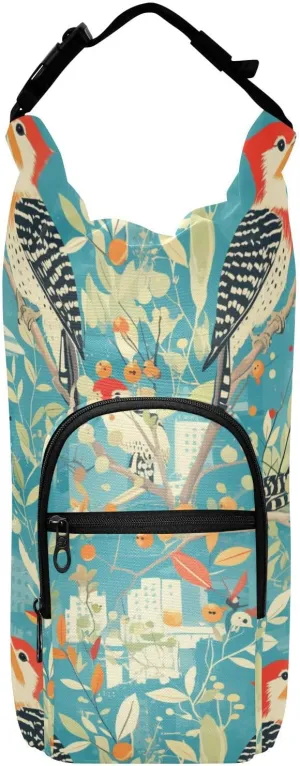 FRODOTGV Rainbow Red Woodpecker Birds Water Bottle Storage Bag Easy-to-Carry Drawstring Backpack with Pockets and Water Bottle Holder Backpack Water Bottle Holder Fits 20/24/32/40 oz Bottles