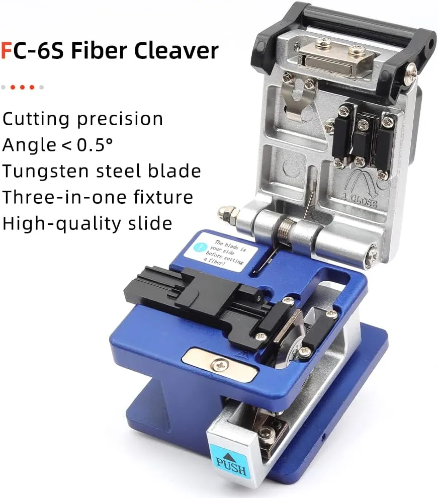 FTTH Fiber Optic Cable Cold Connect Tools Kit Bag w Visual Fault Locator FC-6S Fiber Cleaver SC FC Connector Optical Power Meter Finder Cable Tester Stripper Tool Dust Free Paper Assembly Termination