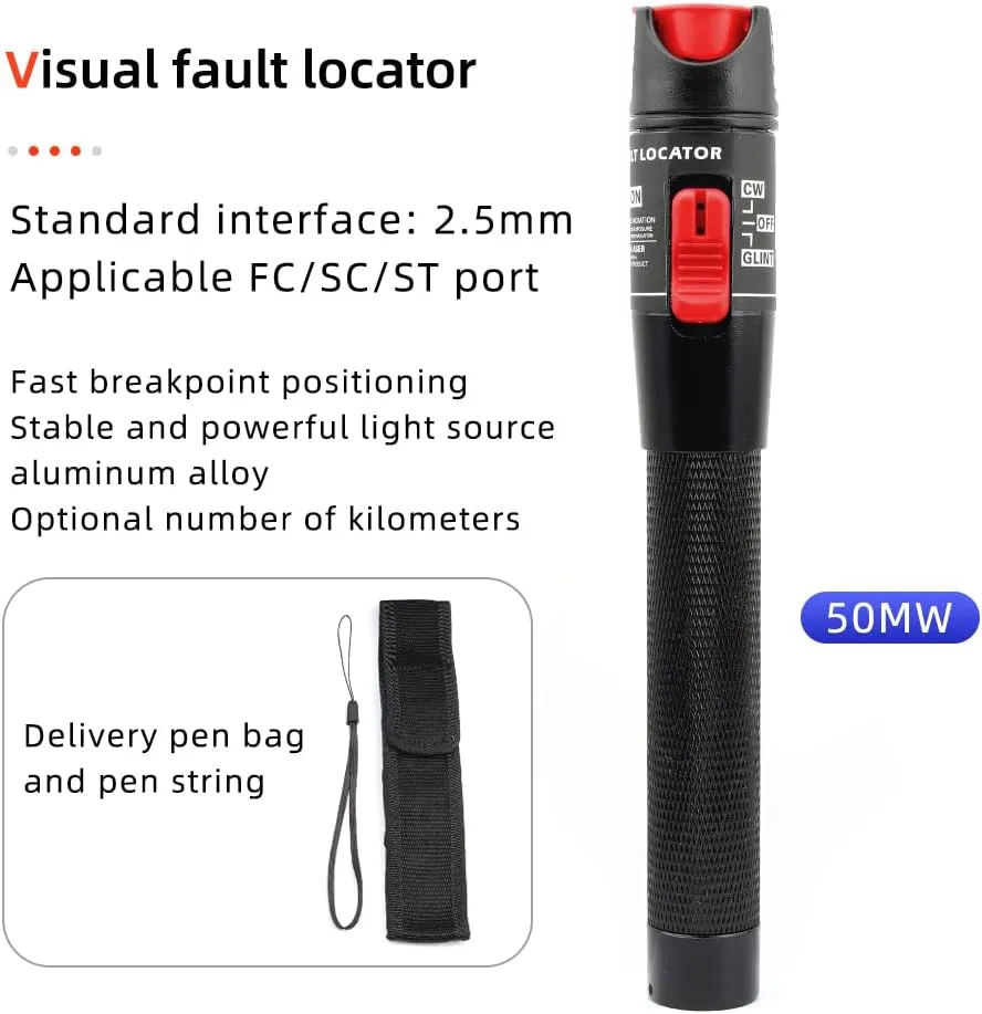 FTTH Fiber Optic Cable Cold Connect Tools Kit Bag w Visual Fault Locator FC-6S Fiber Cleaver SC FC Connector Optical Power Meter Finder Cable Tester Stripper Tool Dust Free Paper Assembly Termination
