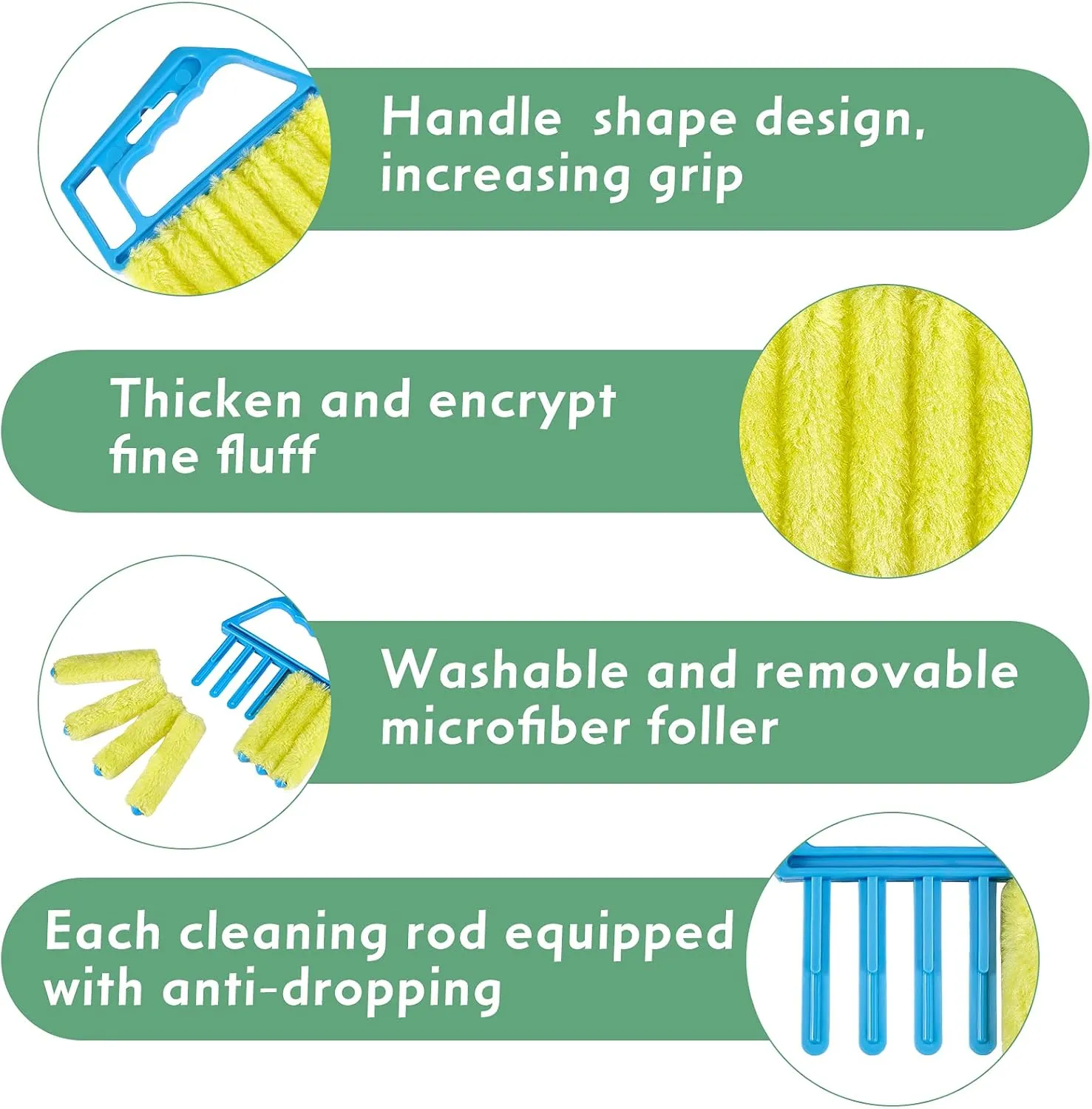 Geiserailie 3 Pieces Blind Cleaner Duster Tool 7 Finger Dusting Cleaner for Window Venetian Washable Mini Brush Hand Held Tool for Air Conditioner Dust Dirt (3 Colors)