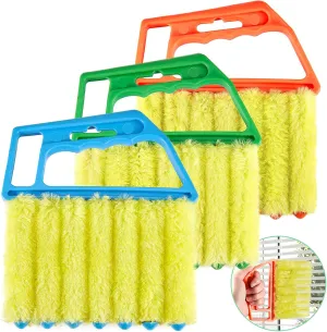 Geiserailie 3 Pieces Blind Cleaner Duster Tool 7 Finger Dusting Cleaner for Window Venetian Washable Mini Brush Hand Held Tool for Air Conditioner Dust Dirt (3 Colors)