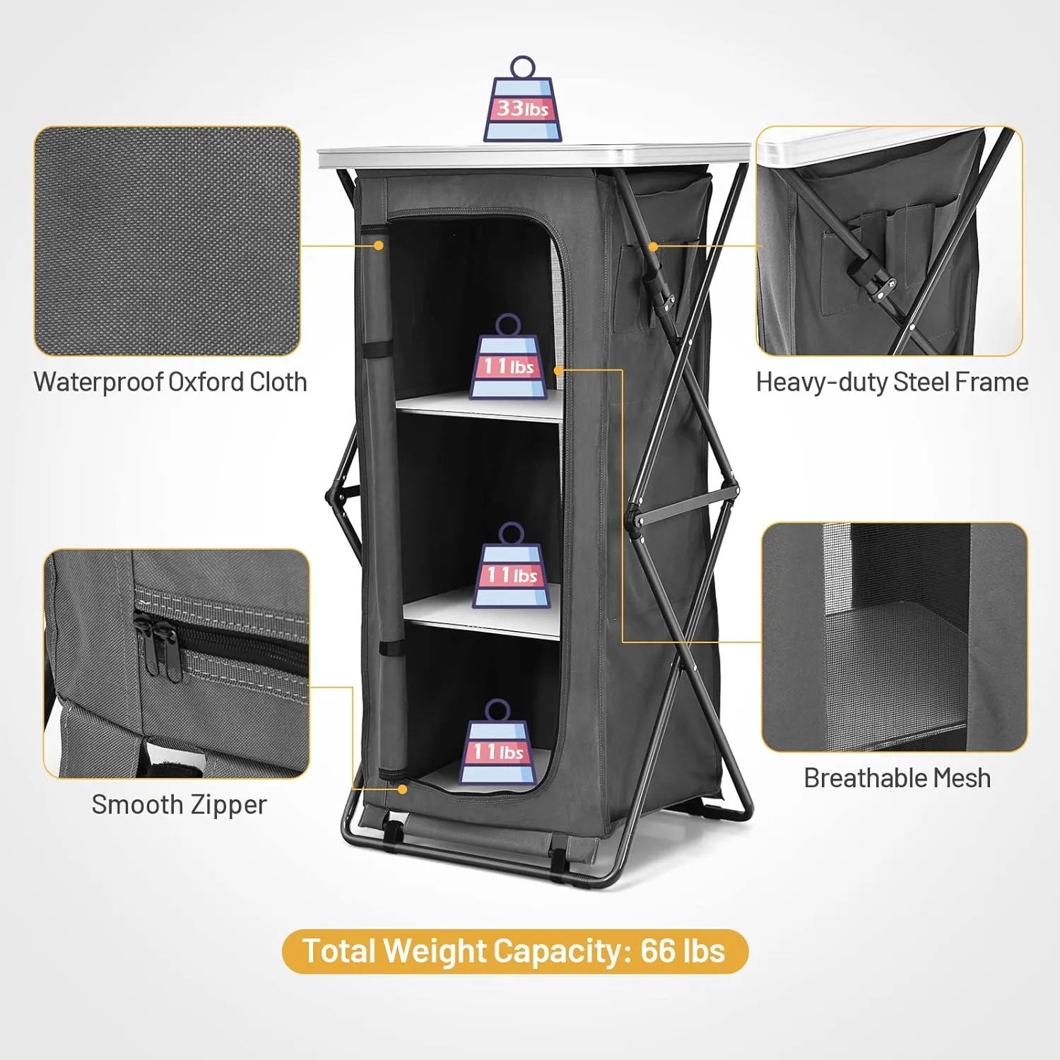 Giantex Folding Camping Storage Cabinet with 3 Shelves and Carry Bag, Portable Outdoor Organizer Kitchen Table, Quick Set-up for BBQ, Picnic, Backyard, Compact Pop-Up Cupboard, 47''H