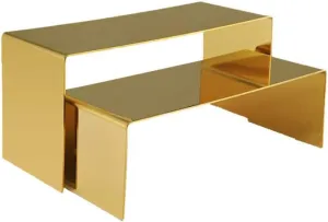Golden Metal Shoe Handbag Display Riser Stand Stainless Steel Shoe Bag Riser Holder Jewelry Display Riser Shelf Showcase Fixtures Set of 2