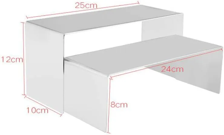 Golden Metal Shoe Handbag Display Riser Stand Stainless Steel Shoe Bag Riser Holder Jewelry Display Riser Shelf Showcase Fixtures Set of 2