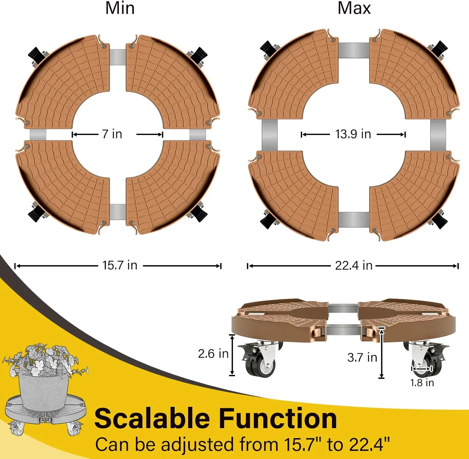 Goovilla Plant Stand with Wheels Heavy Duty, 2Pack Adjustable 15-22 Plant Caddy with Lockable Caster Wheels 440LBS, Rolling Plant Stand/Dolly/Roller for Indoor Outdoor Large Planter, Flower Pot,Khaki