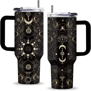 Goth Gifts, 40 Oz Goth Tumbler with Handle & Straw, Goth Gifts for Women, Birthday Presents for Gothic Style Lovers, Stainless Steel Gothic Tumbler, Moon Cup, Witchy Cup