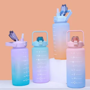 Gradient Color Sports Water Bottle 2000ML Large Capacity Frosted Space Bottle Portable Outdoor Sports Water Bottle Green-purplegradient